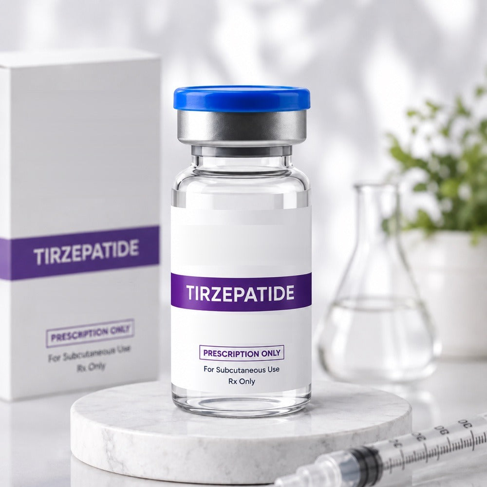 Tirzepatide vial (illustrative image, unbranded)